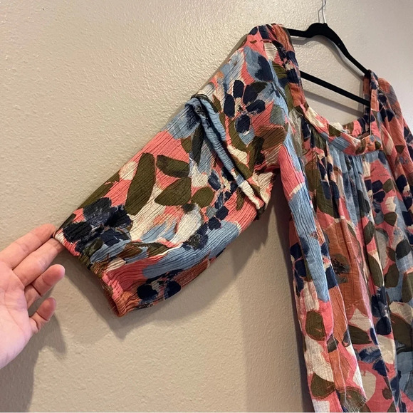 Zac & Rachel Floral Multi Color Square Neck Top Ruffle Sleeve Size Large - Picture 5 of 8